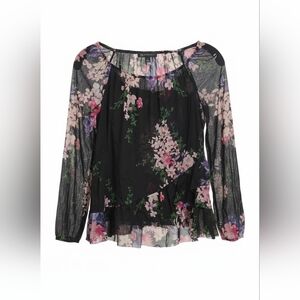 Sheer Floral Whimsy Blouse Ruffle Hem Fairy Whimsigoth Black Pink Small